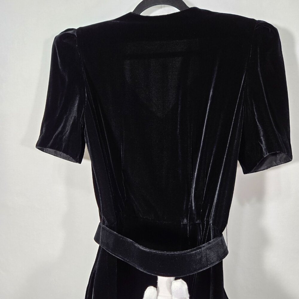 VINTAGE Academia Y2K Sirencore BLACK VELVET Pocket Belt Midi Dress Women Size 10 - Picture 6 of 16